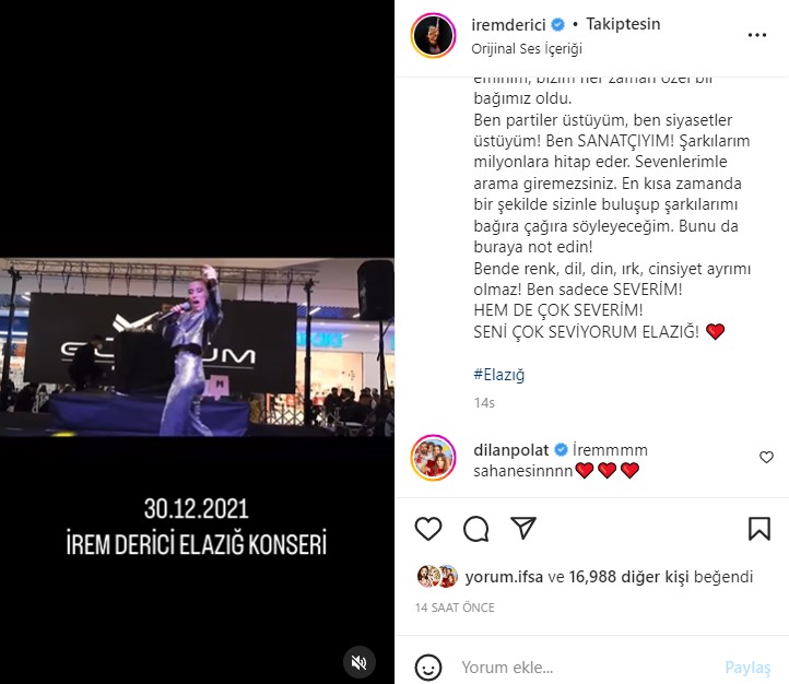 irem derici elazig konserinin iptal edilmesine isyan etti ben siyasetler ustuyum ben partiler ustuyum